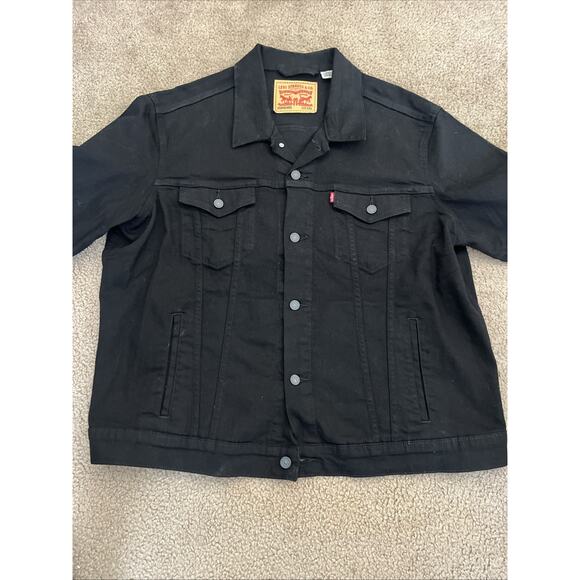 Levis Trucker Jacket Mens Medium Black Denim Button Front Red Tab XXL - Picture 5 of 5